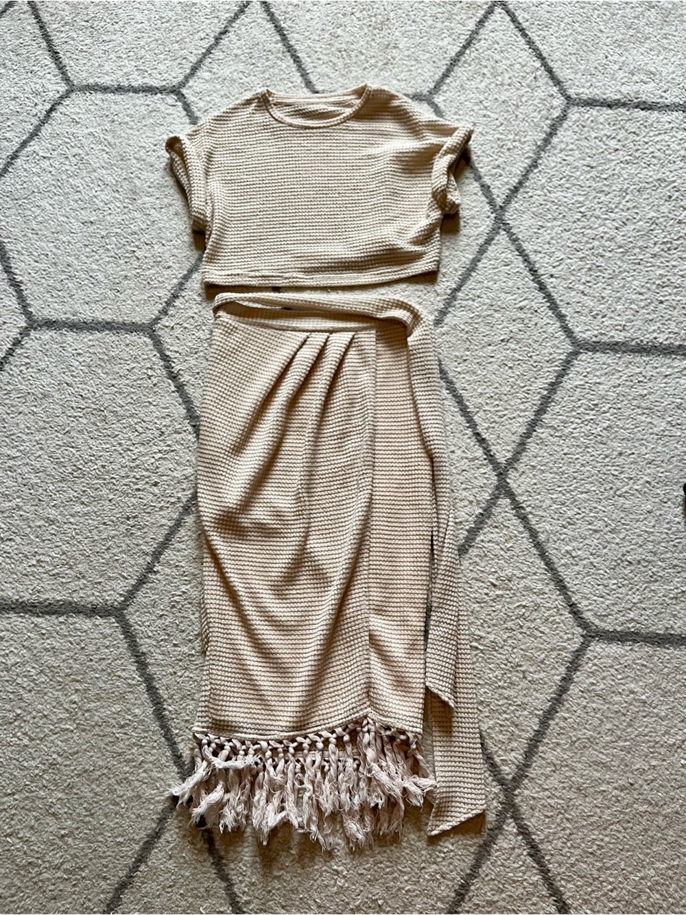 LIKE NEW Cream Knit Two-Piece Set with Fringe